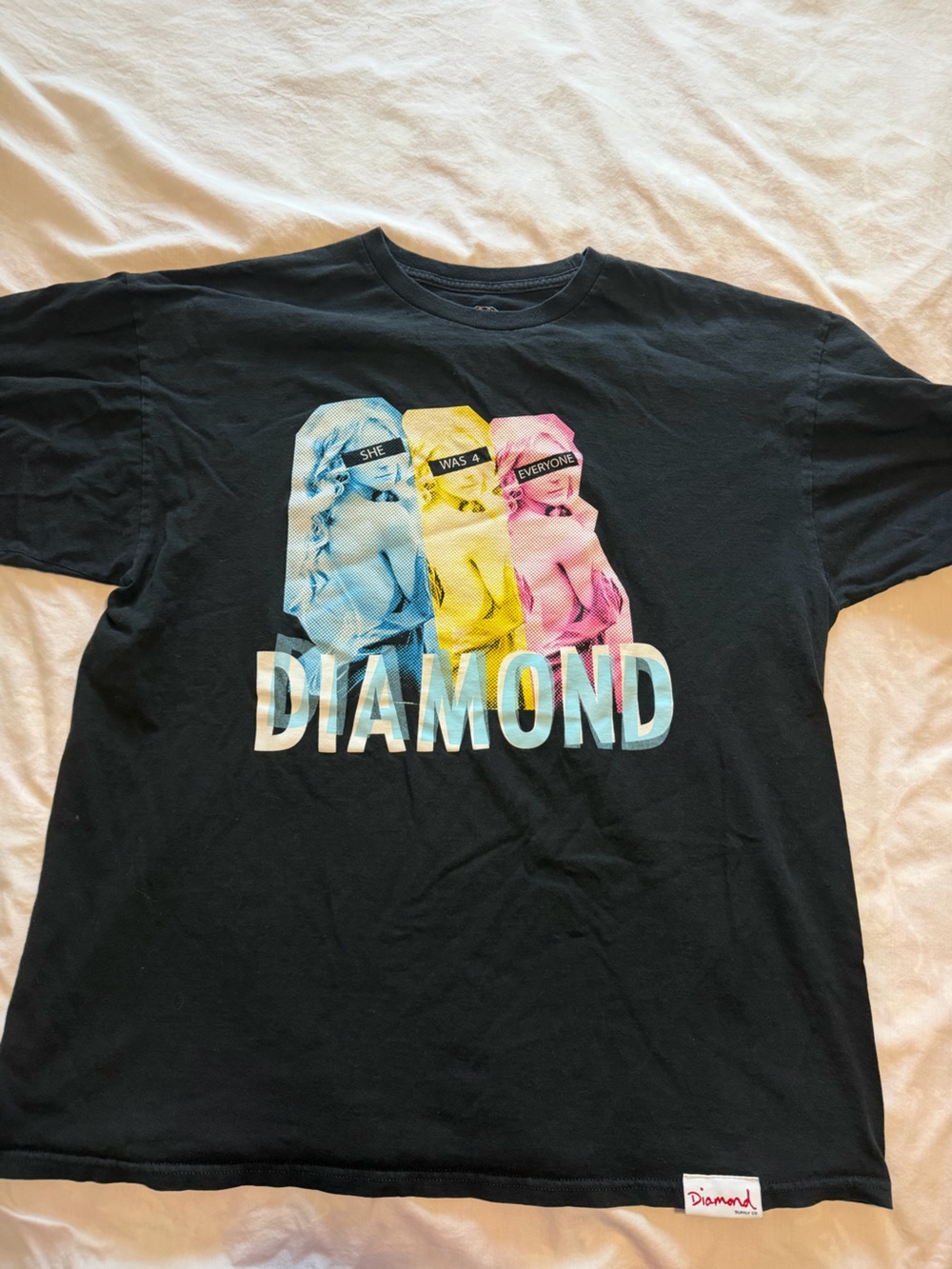 Diamond Supply Co. Black Tee with Cyan Yellow Pink Graphic